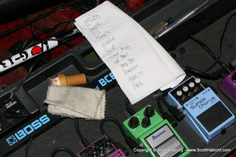 The setlist for the night.