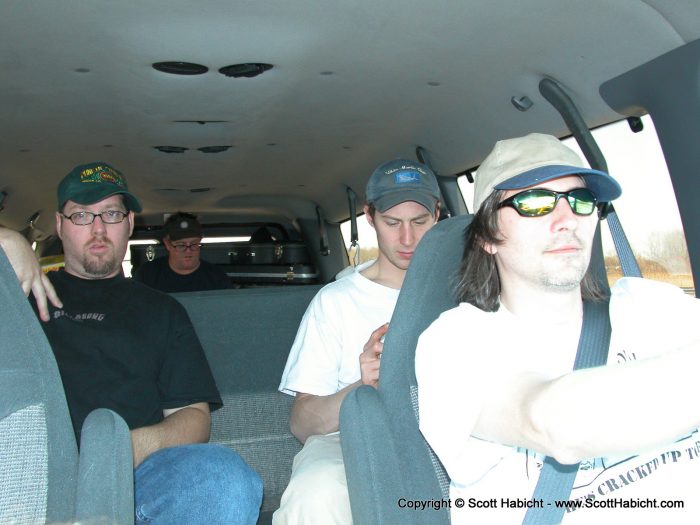 Skip rode in another car, so it was just these fools in the van.