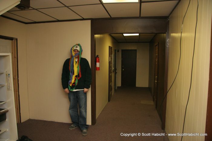 Mark was acting goofy in the hallway on the way back down.