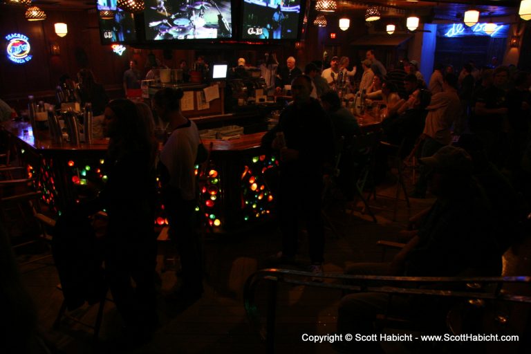 Lots of people were hanging out by the bar....